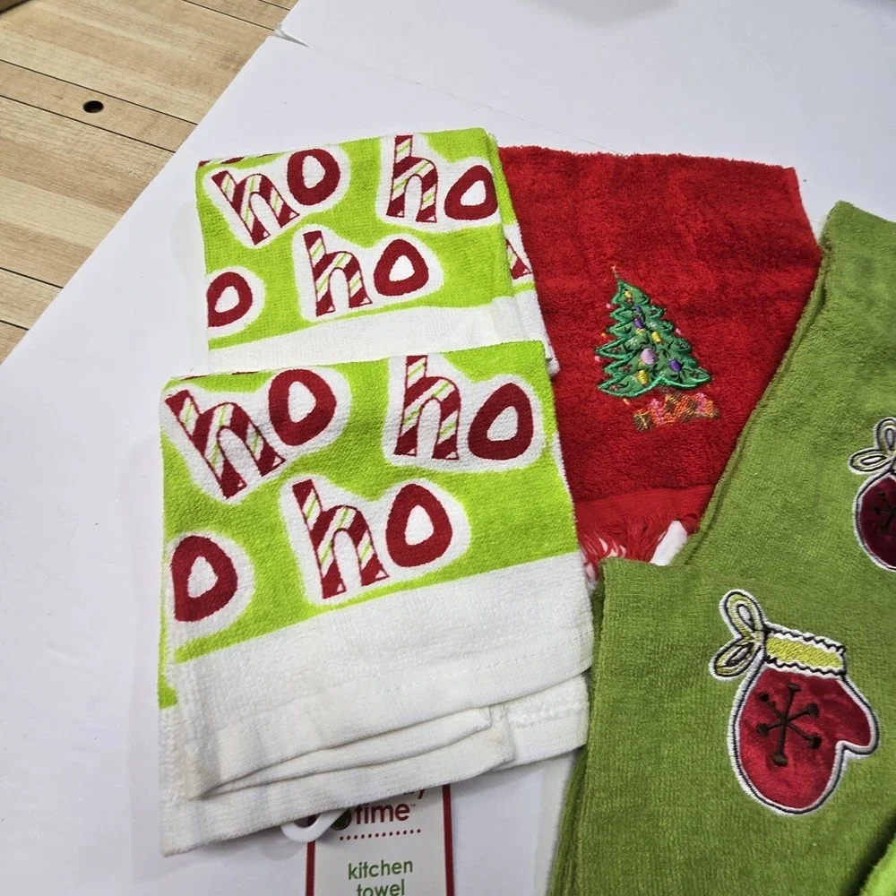 Vintage 90s Y2K Set Of 6‎ Holiday Hand Towels Mittens Candy Ho Ho Ho Christmas